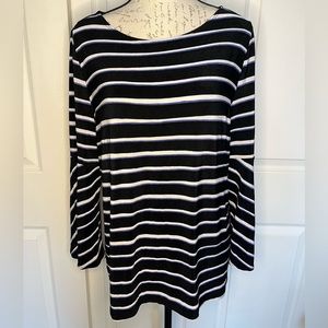 Chico’s Travelers Size 2 Large 12/14 Black White Bell Sleeve Acetate Slinky